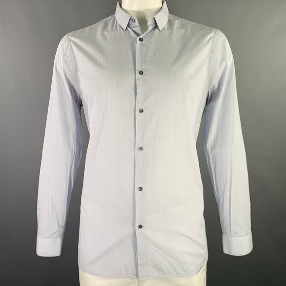 BURBERRY LONDON Size 42 White Light Blue Stripe Cotton Long Sleeve Shirt